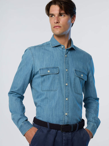 İtalyan Yaka Uzun Kollu Cepli Erkek Gömlek